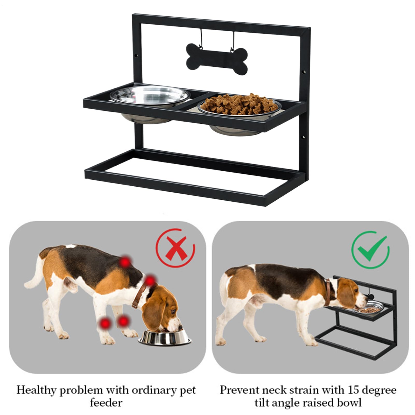 Soporte Elevado de Cuencos de Perros Elevado con Altura Ajustable | Soporte alto antideslizante para cuenco canino para Hogar Salón Cocina Apartamento Comedor Patio Garaje Exterior