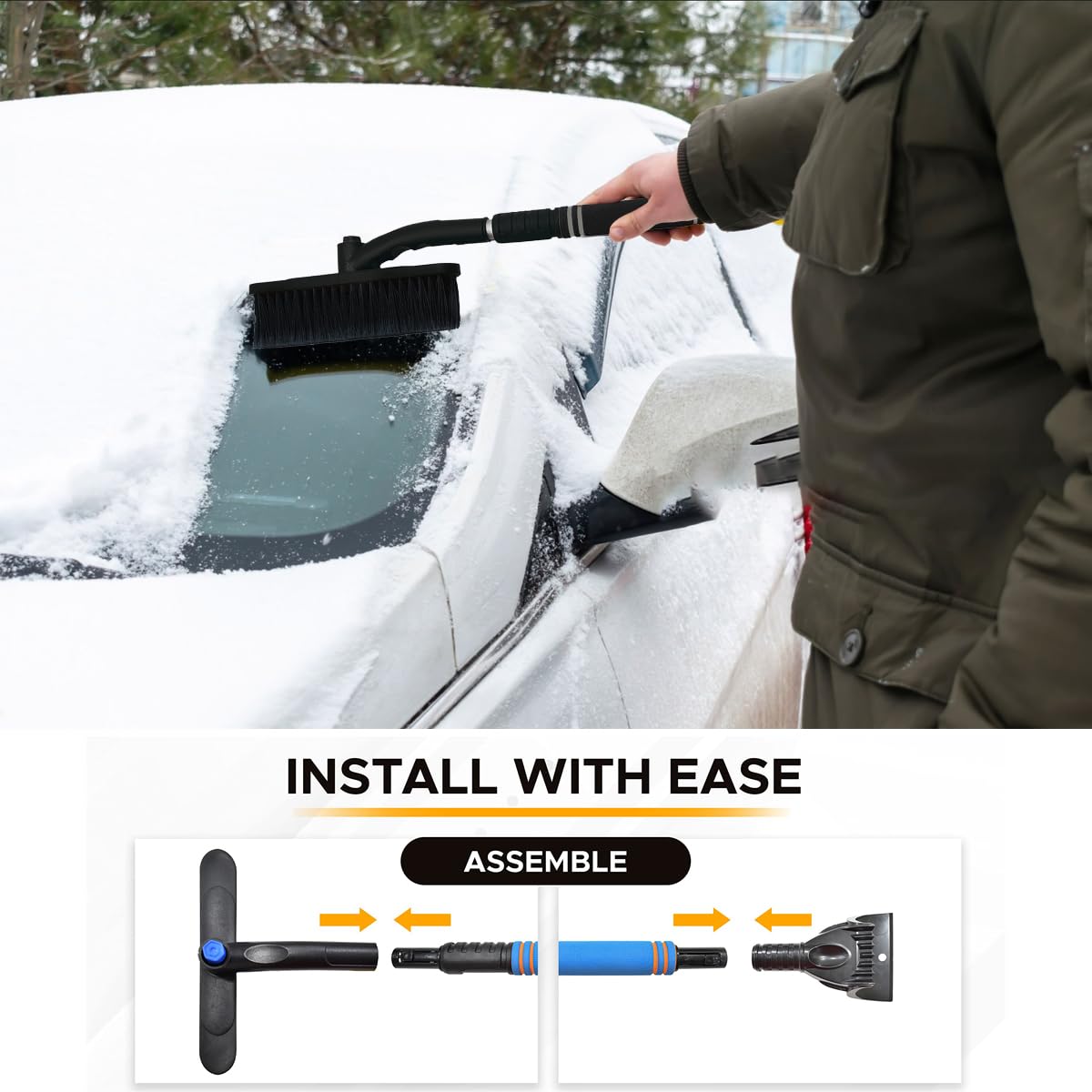 Cepillo de Nieve del Coche,Cepillo de Nieve con raspador de Hielo,Cepillo de Nieve Desmontable,Cepillo para Quitar Nieve,Cepillo de Nieve Extensible y Rascador de Hielo para Coche (Negro)