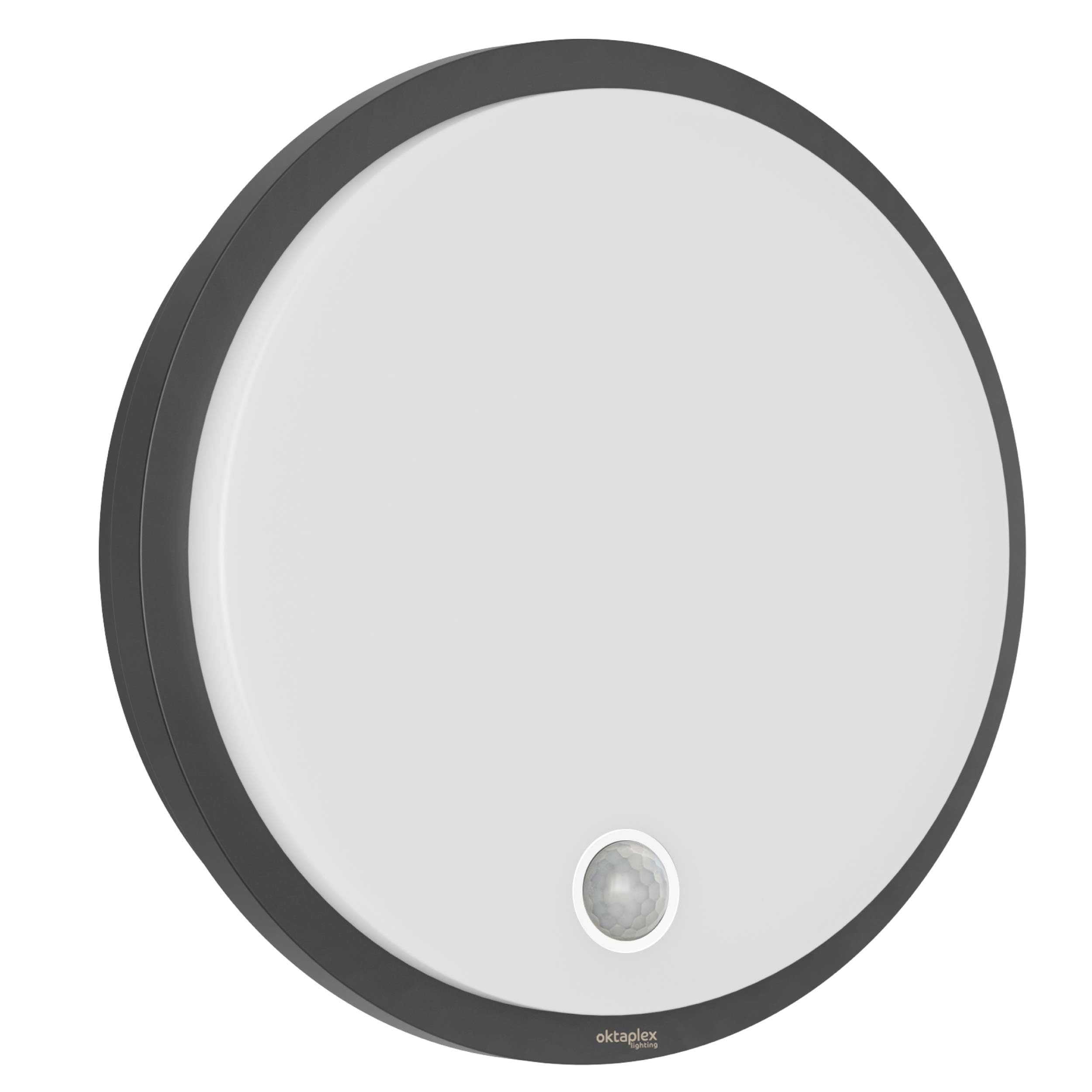 Oktaplex Plato Außenleuchte mit Bewegungsmelder 3000K warmweiss und Dauerlicht Schalter 1010lm LED Wandlampe IP65 Rund anthrazit 10,5W 230V