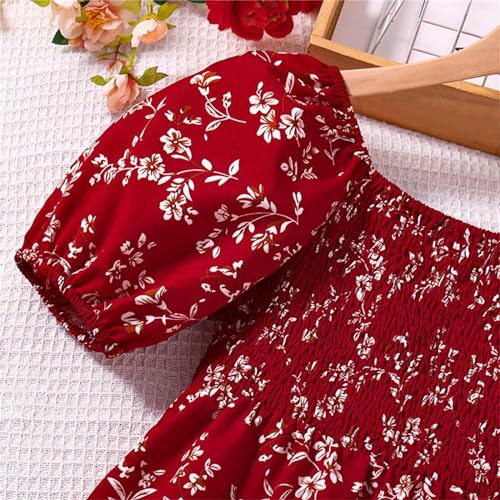 KAGAYD Kids Girls Summer Dress Puff Sleeve Ruffle Smocked Square Neck Midi Dress 8~12 Years4