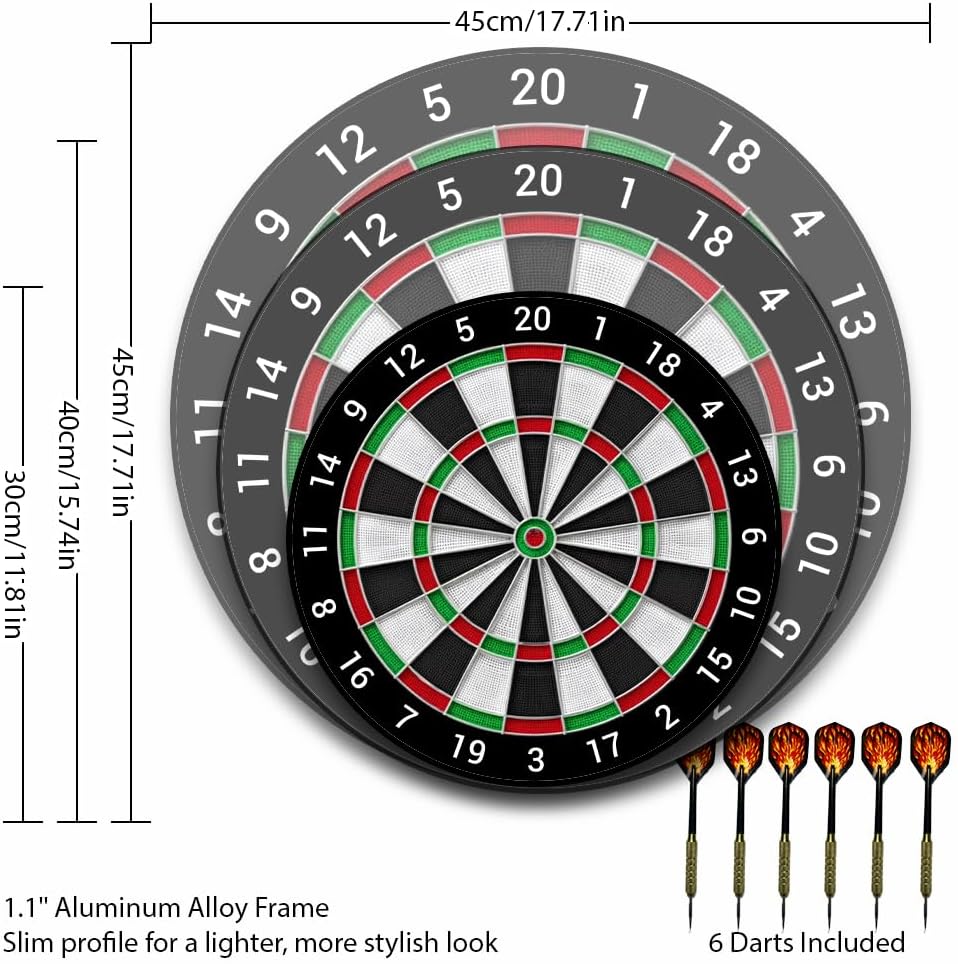 Professional Dartboard Set, 17.7 Inch, Aluminum Alloy Frame, EVA Surface, UV HD Printing, 6 Darts Included