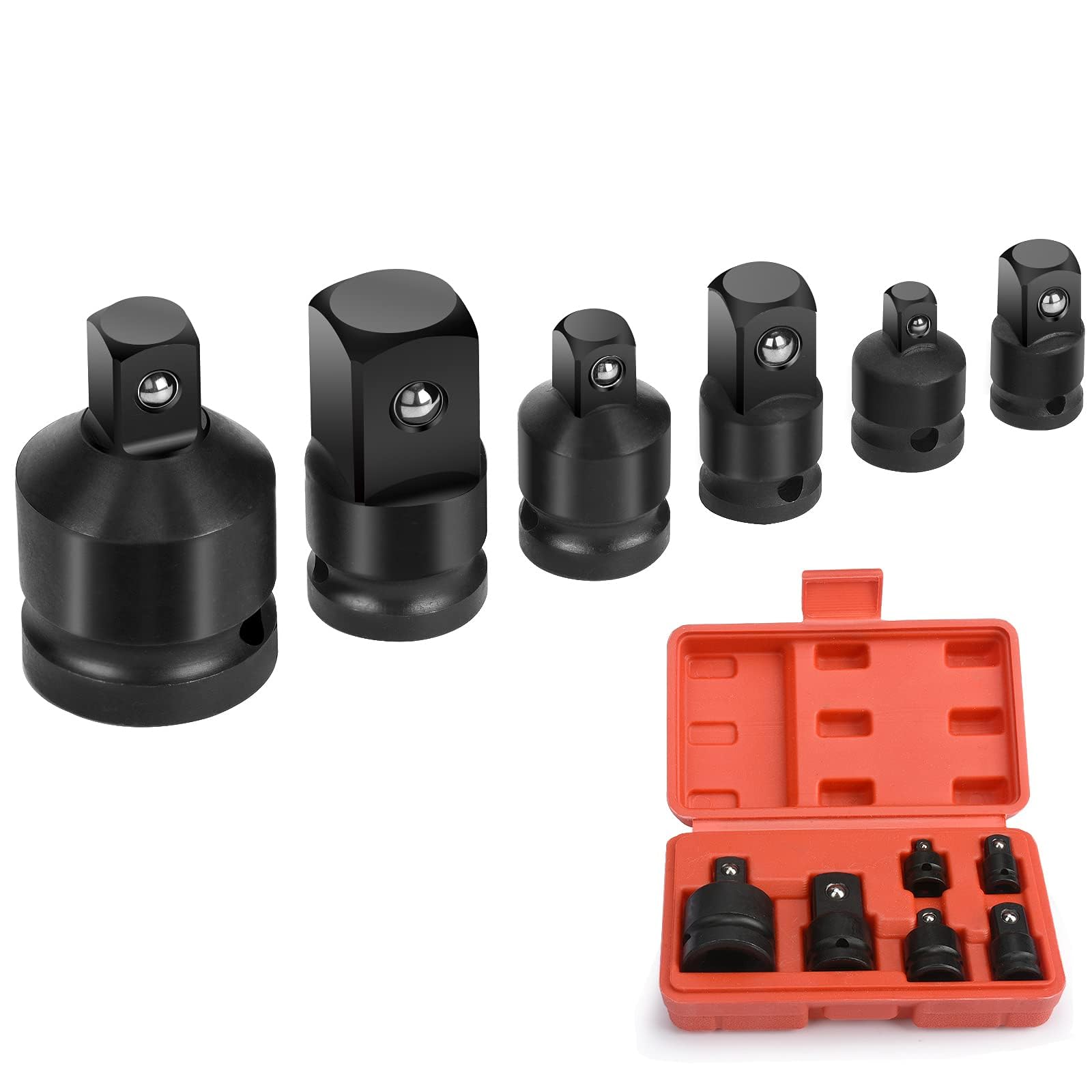 Oumuik Black 6 Pcs Socket Adapter Set, 1/4" 3/8" 1/2" 3/4" Impact Socket Adaptor Set, Chrome Vanadium Steel, Chrome Plated Finish