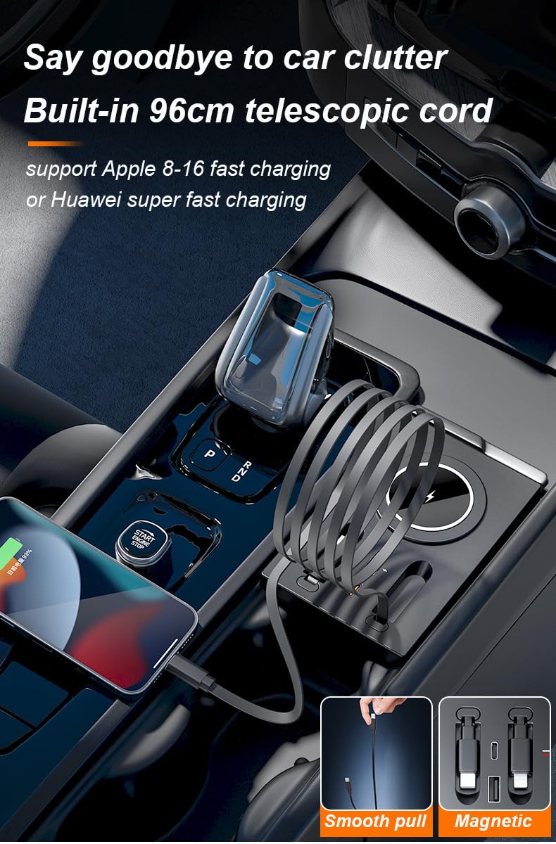 JOYSOY Bezprzewodowe ładowarki samochodowe do telefonów komórkowych Volvo XC90 S90 V90 XC60 S60 S60 podkładka do ładowania telefonu z kablem typu C i Lightning
