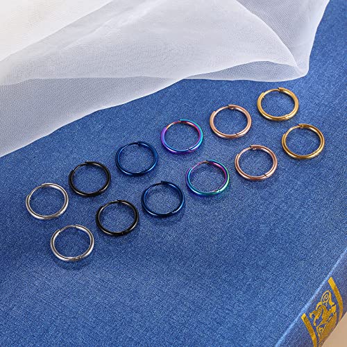 Image of 316L Surgical Stainless Steel Small Hoop Earrings 8mm 10mm 12mm 14mm Hypoallergenic Huggie Hoop Earrings Helix Lobes Hinged Sleeper Earrings Men Women for Cartilage Piercings