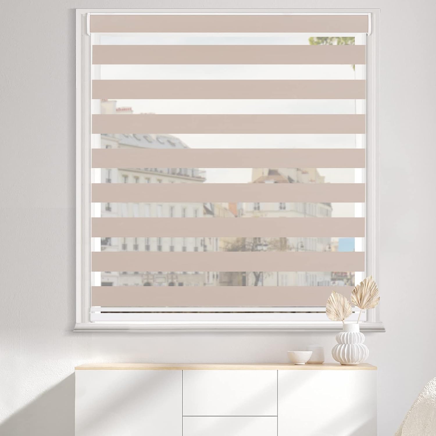 MYshade Size Custom Zebra Roller Shades,Blackout(85%) Cordless Zebra Blinds for Windows, Dual Layer Blinds, Light Control, Privacy for Living Room,Bedroom,Office,Sliding Door, Easy to Install, Beige