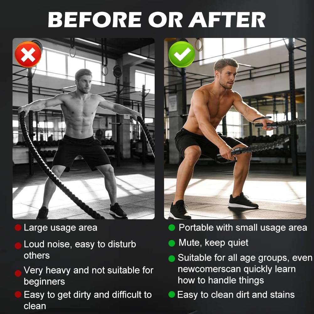 Battle Ropes Lot de 2 cordes de combat sans corde avec poignée antidérapante, portables pour le développement musculaire, l'entraînement du haut du corps et le cardio à la maison, en plein air ou à la