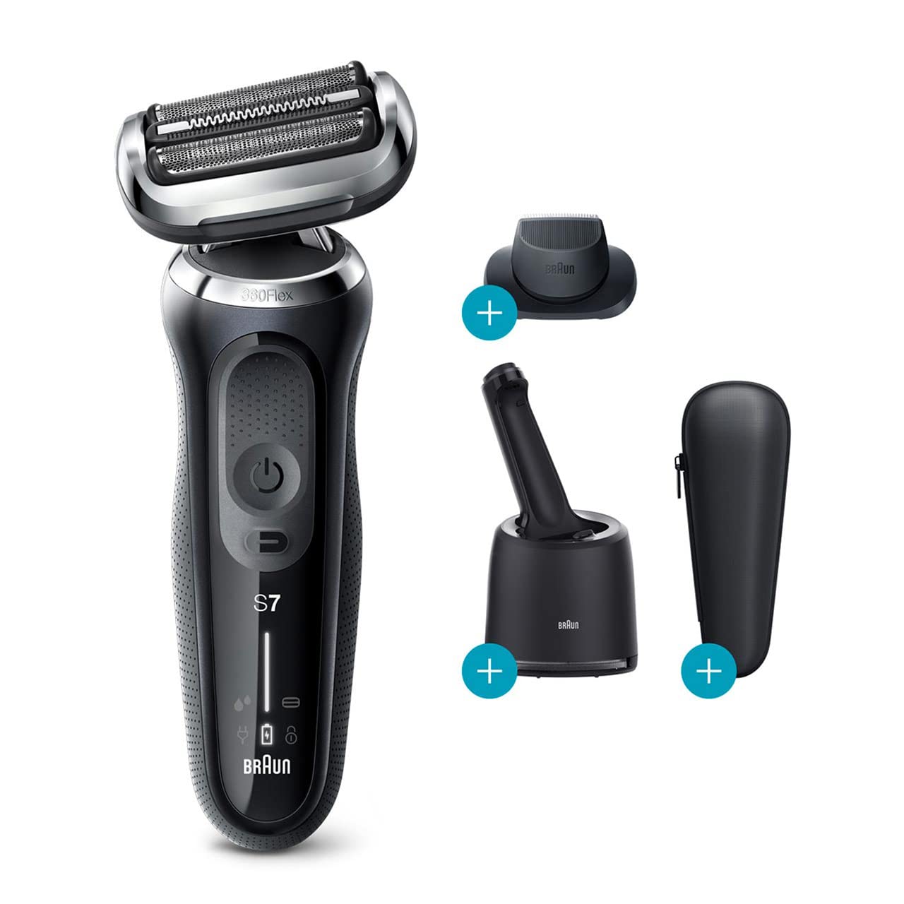 Braun Series 7 70-N7200cc Men's Electric Razor Blade with SmartCare Cleaning Center, Precision Trimmer, Wet and Dry Use, Rechargeable, Wireless, Black
