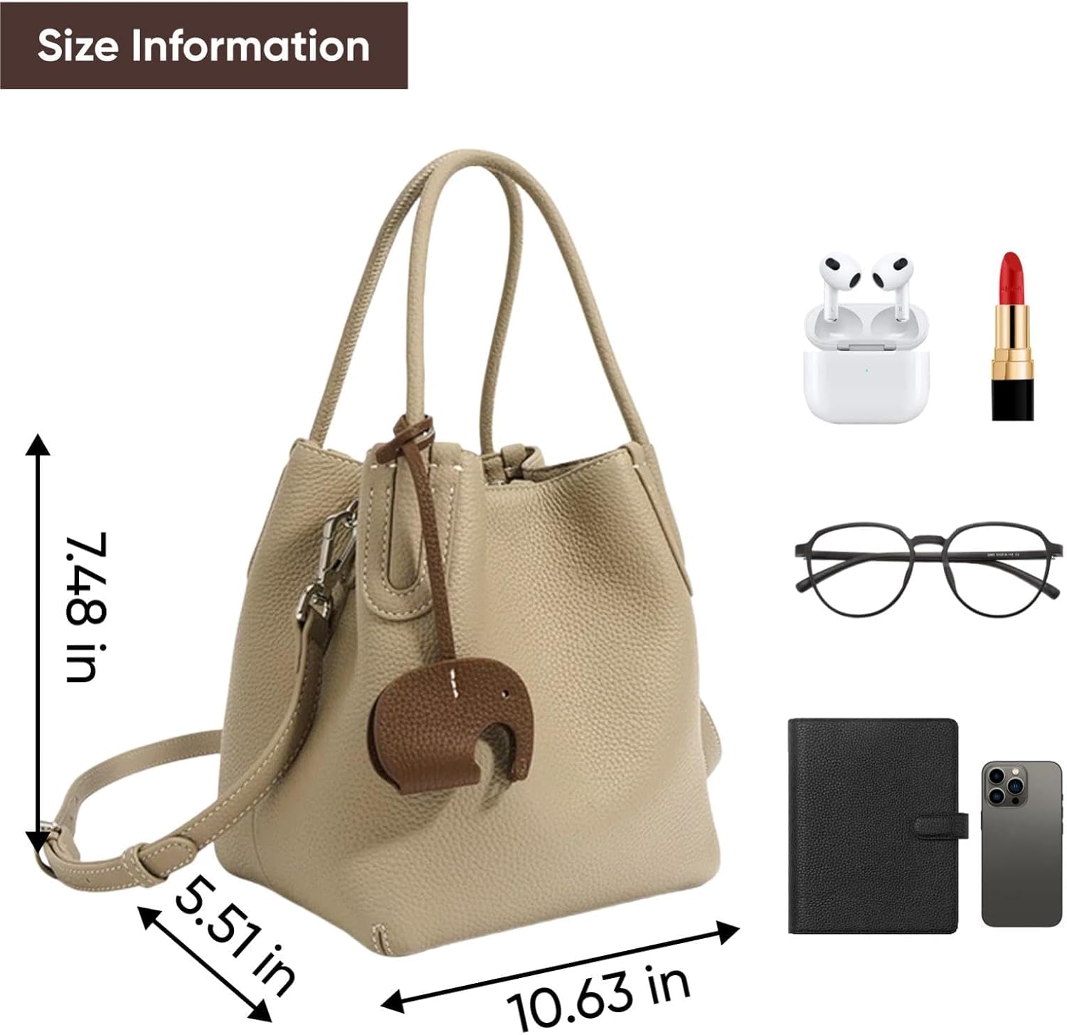 Premium Genuine Leather Bucket Bag - Versatile Handheld Design in First Layer Lychee Cowhide - Image 8