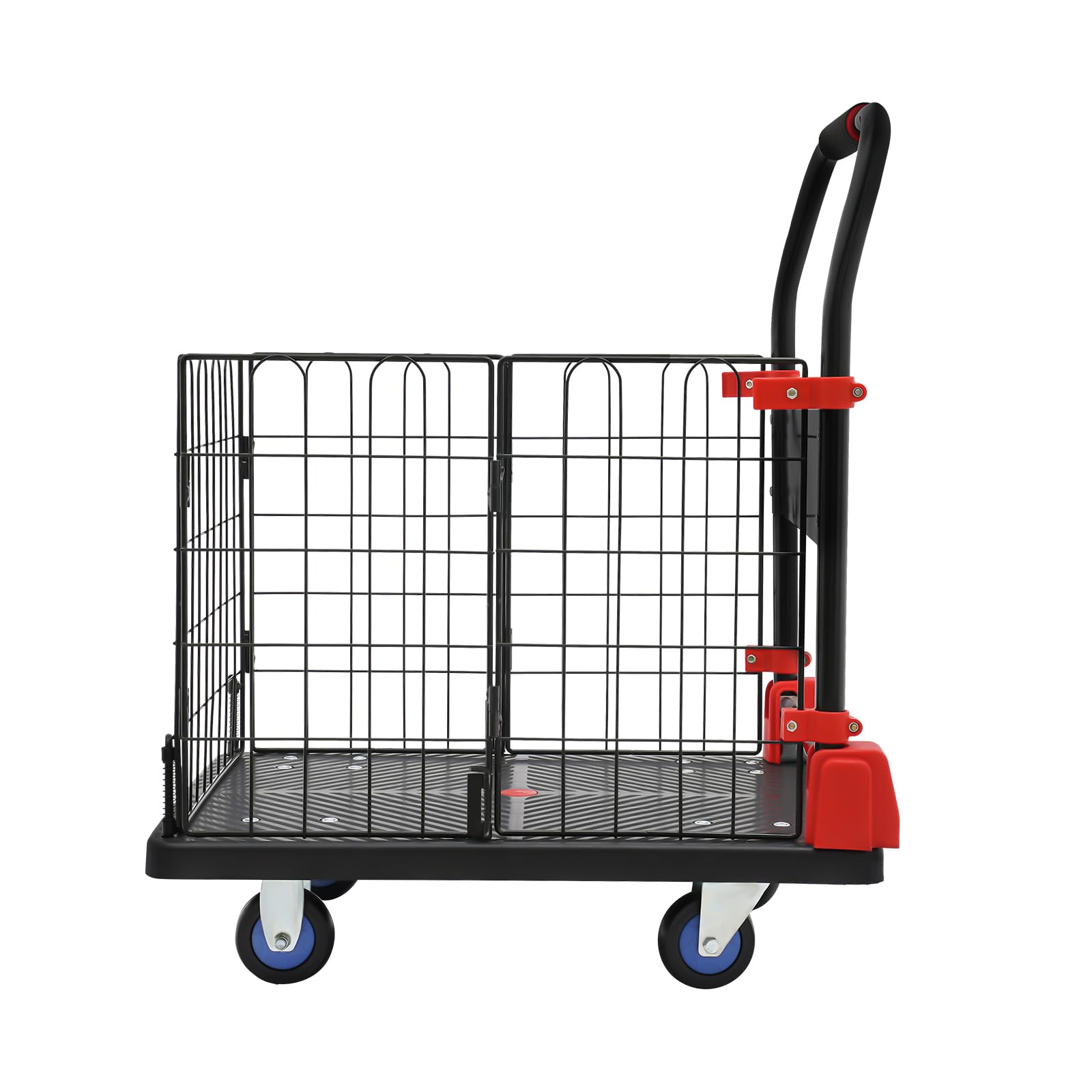 Platform Truck Cart with Cage 2 in1, Folding Flatbed Trolley, 28 x 19in 330lbs Capacity Heavy Duty Removable Hand Truck Dolly Cart, 5-Inch Silent TPR Wheels for Moving Bulk Goods Shopping