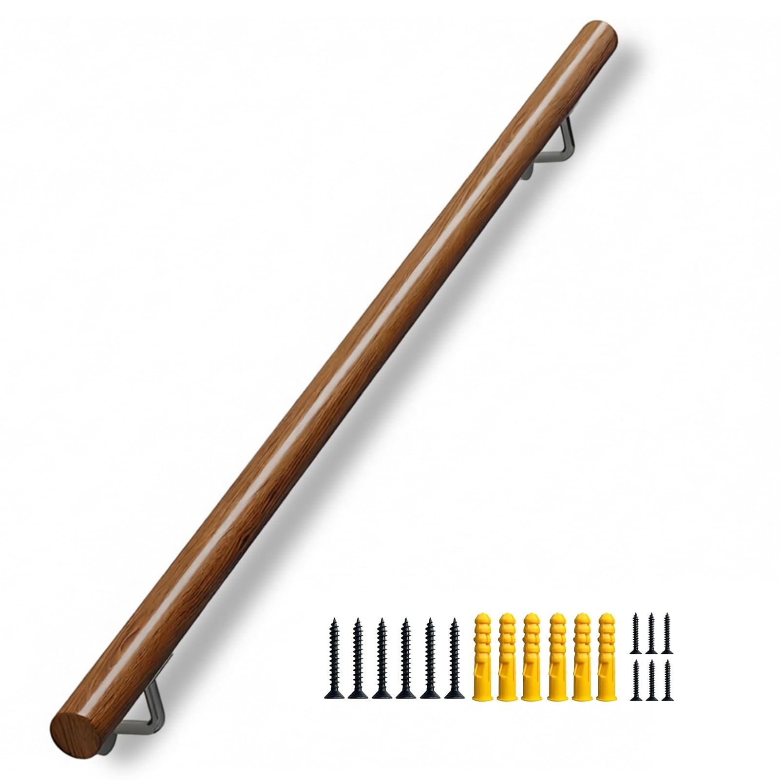 DMCHENGMA Wall-Mounted Wooden Grab Bar for Stairs, Hospital & Home Safety - Durable Round Support Rail(9ft/270cm)