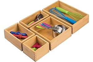 mDesign Bamboo Wood 5-Piece Drawer Organizer Set