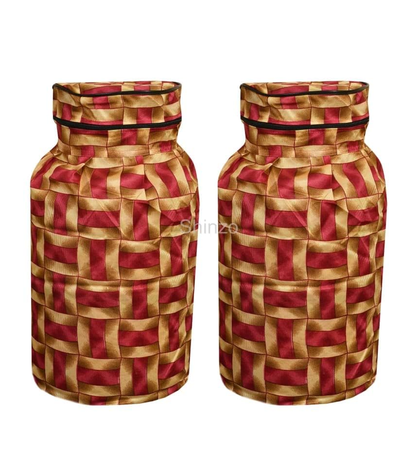 Image of Woah Cotton DustProof and Dustproof LPG Gas Cylinder Cover| Top Design Stain| Dust| DustProof PVC LPG Gas Cylinder Cover, Polyester Gas Tank Cover Fits StandardG (Pack of 2, Red Golden)