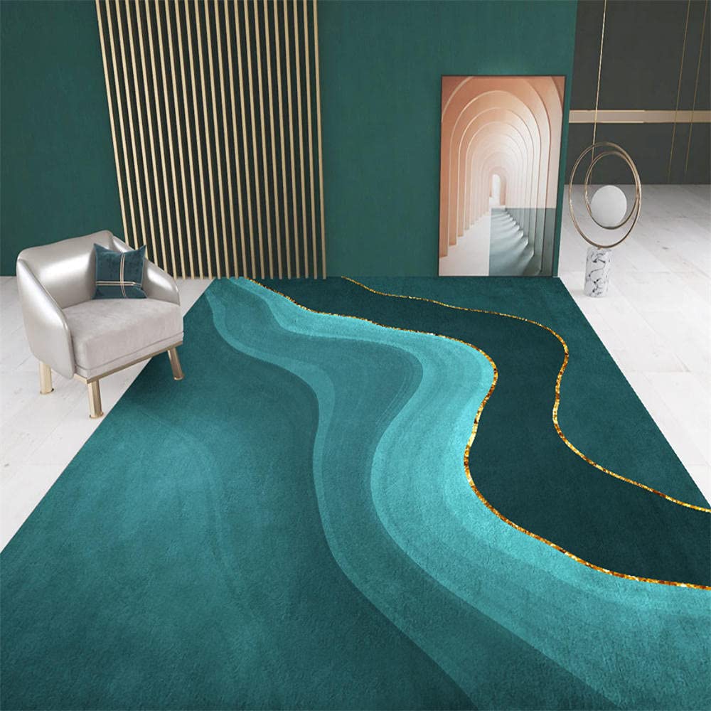 Tapis confortable graphique vert au format 160x230 pour sol de salon moderne