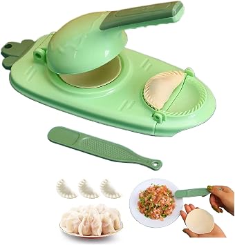 2 in 1 Dumpling Maker, Kitchen Dumpling Making Tool, Manual Dumpling Maker Press Machine Mould, Baking Manual Artifact for Pressing Dumpling Skin Wrapper Mould Dough Press Maker Green1PCS
