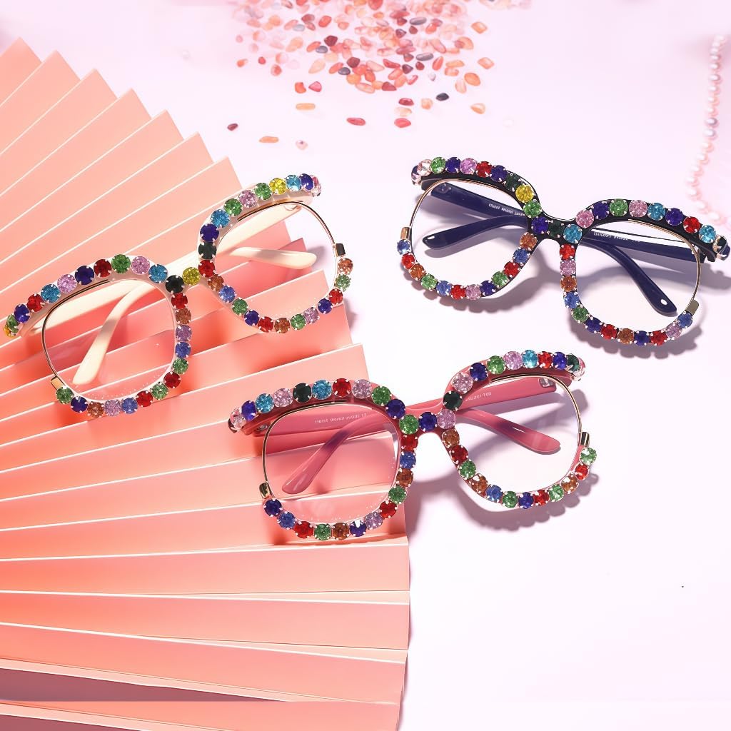 ICARA Diamonds Blue Light Blocking Oversized Glasses Stylish Eyeglasses for Women Round Frame UV400 Protection Eyewear - Image 9