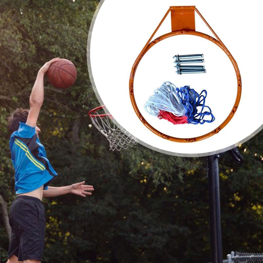 Basketball Rim Wall Mounted Basketball Hoop 45cm Double Spring Heavy Duty Basketball Goal with Net for Adults Kids Outdoor, Red