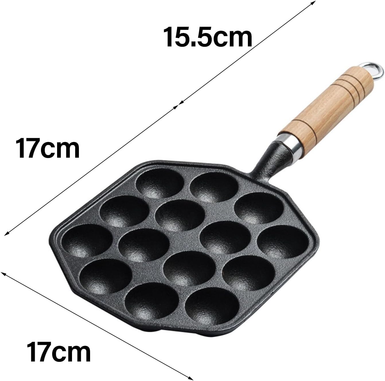 Tissting Takoyaki Pan 14 Holes Frying Pan Griddle with Non-Stick Cast Iron Surface, 17cm x 15.5cm, Ideal for Takoyaki, Pancakes, Waffles, and More