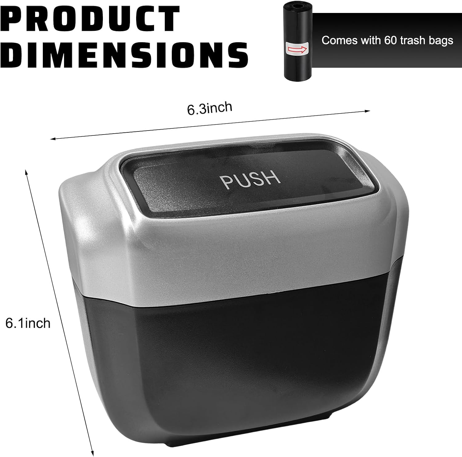 2PCS Auto Trash Can with Lid, Leakproof Waterproof Car Plastic Dustbin with 60 Garbage Bags, Portable Hanging Rubbish Organizer for Most Vehicles Office Home, Car Accessories (Silver)