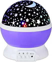 Luz noturna infantil, projetor de estrela rotativo de 360 graus, lâmpada de mesa 4 LEDs com 8 cores que mudam com cabo USB, melhor para decoração de quarto de bebê e festa de crianças - roxo