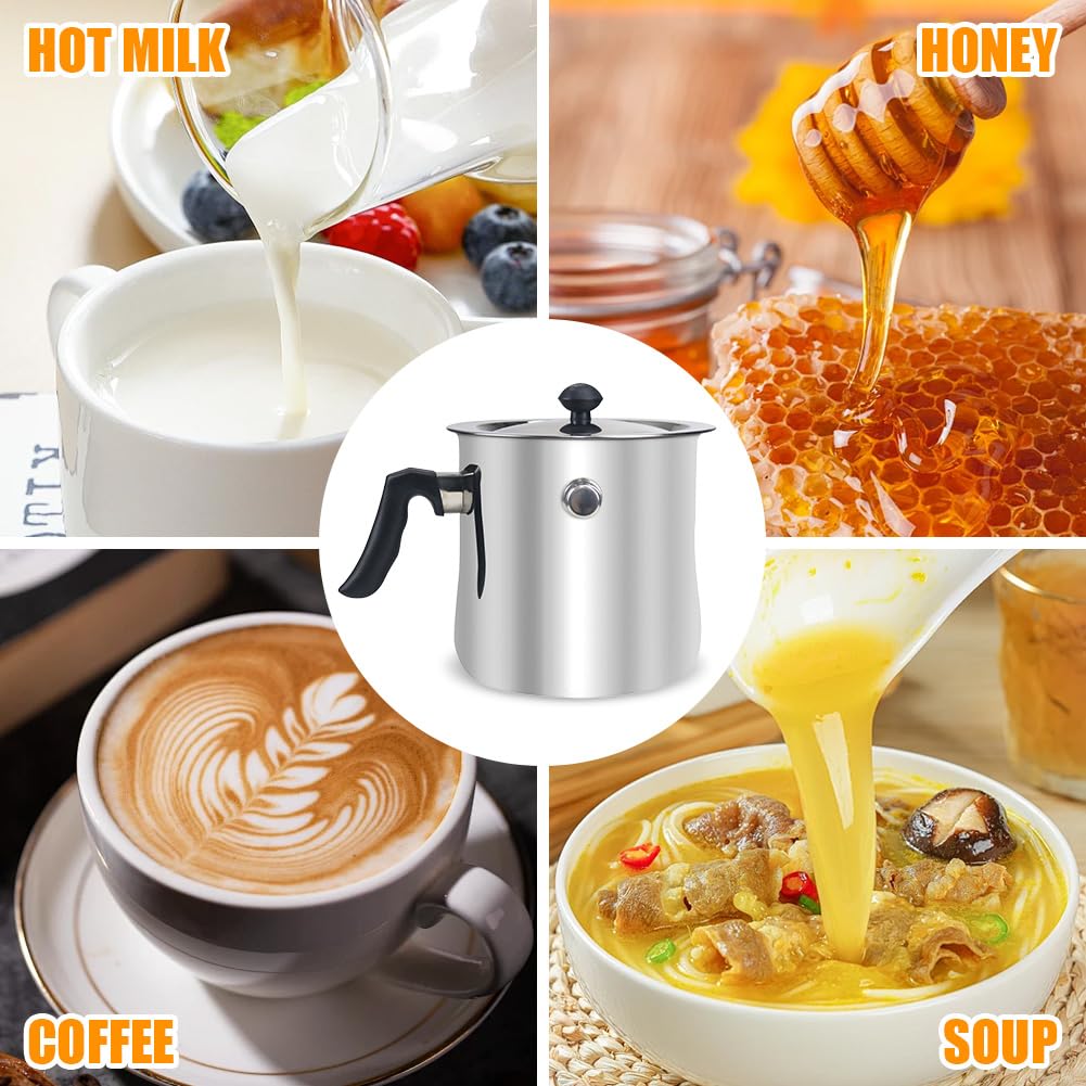 Olla para leche de 1,5 l con tapa y silbato, olla a fuego lento de doble pared, olla para leche con vertedor, apta para baño maría e inducción (acero inoxidable)