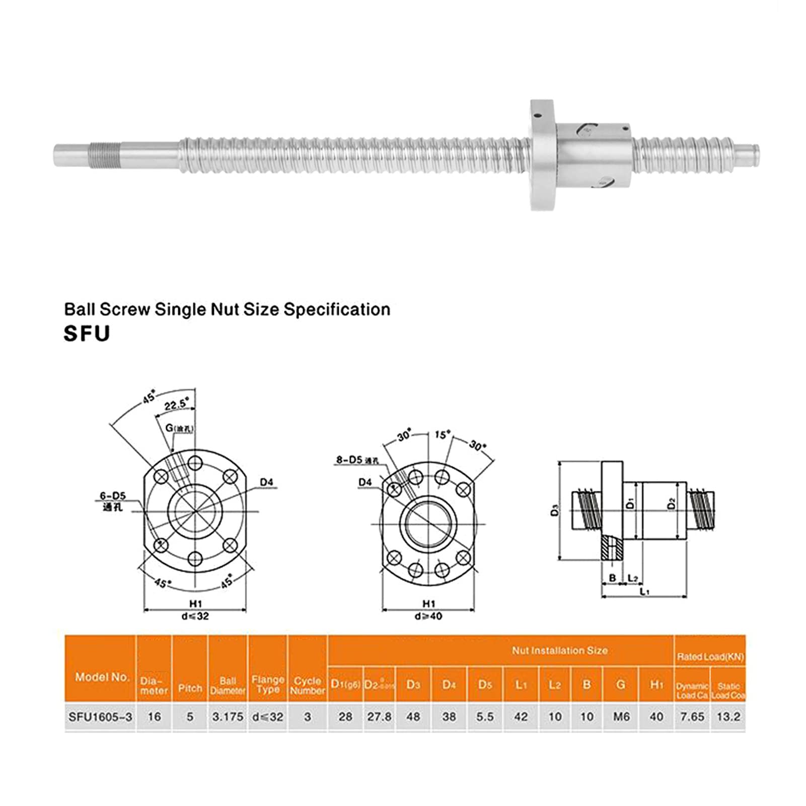ANKROYU 300 mm Rolled Ballscrew, Ballnut Without Side End Supports, Anti Backlash Ball Screw for CNC Grinding Machine Engraving Machine Milling Machine