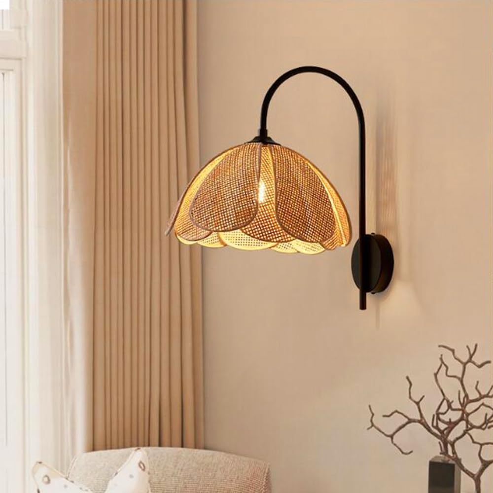 Lfoute Kreative Wandleuchte In Blumenform Bambus Rattan Wandlampe E27 Retro  Lampenschirm Fr Wohnzimmer Esszimmer Schlafzimmer Flur Treppe Restaurant  Natrliche Bambuslampe : Amazon.de: Beleuchtung