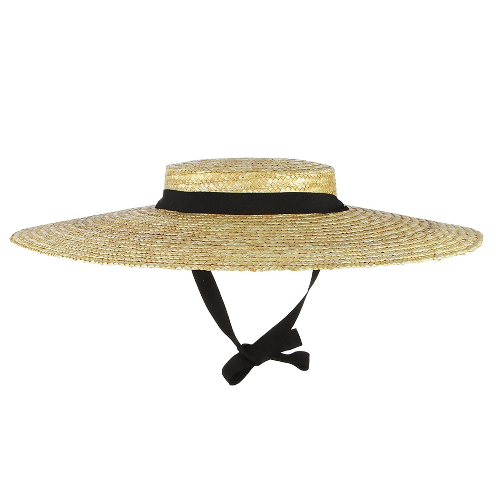 Peosaard Unisex Black Chin Strap Straw Boater Hat Women, Straw Boater Hat For Women Summer Beach Breathable Woven Uv Protection With Chin Strap & Lining Vintage Floppy Wide Brim, Black Strap