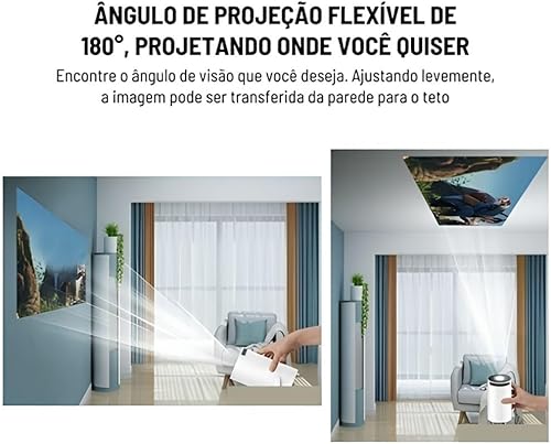 Mini Projetor Portatil 5G Wifi 6 BT 5.0 Android 11, Projetor 4K Suporte 8000 Lumens, Projetor Led Au