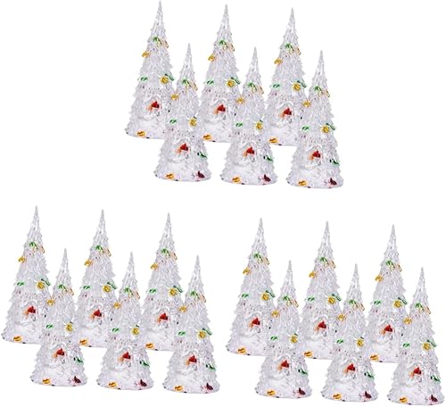 18 piezas de árboles de pulgadas con luz LED pequeña estatuilla de sala de fiesta, adornos artificiales, decoración nocturna, vacaciones, hogar,