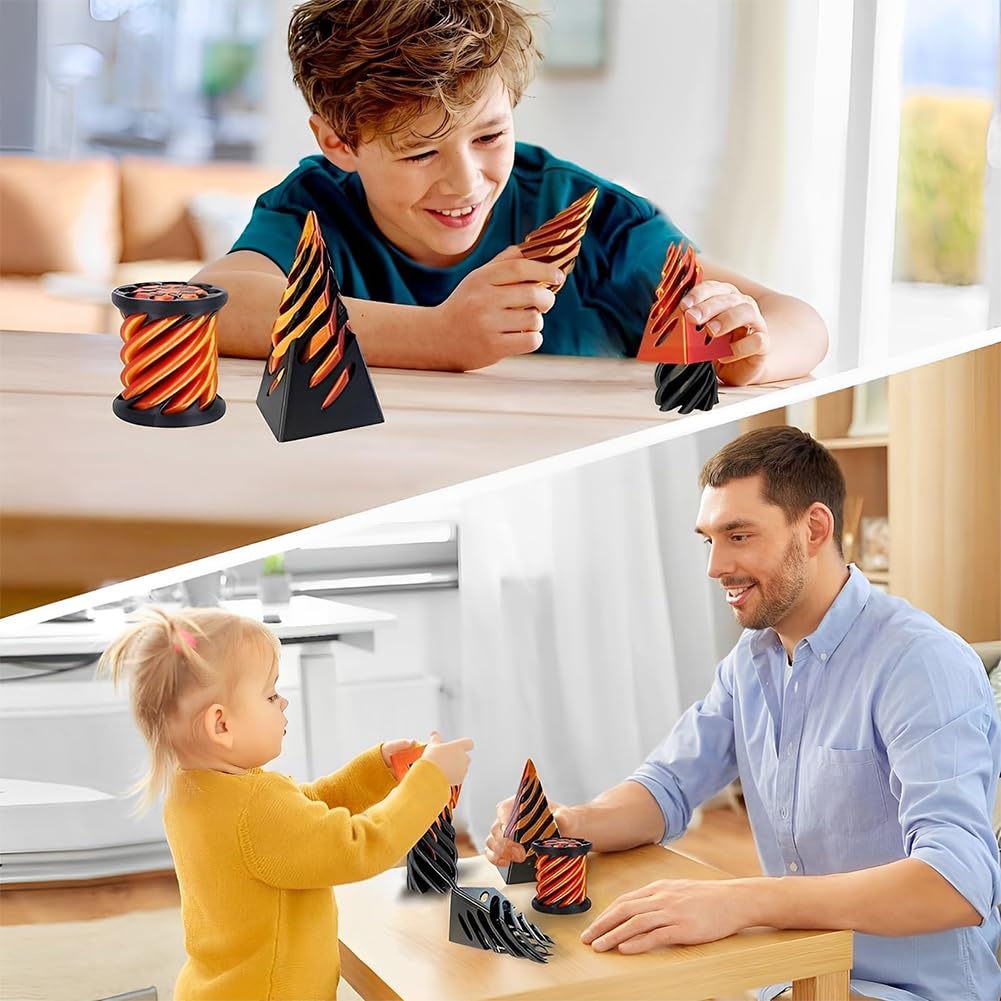 Jouet en Spirale Imprimé en 3D,3PCS Impossible Cone Pyramid,Sculpture de Passthrough Pyramide,Cadeau Original pour Homme Bureau Gadget Optique Anti-stress Technologie Design Moderne (Orange Noir