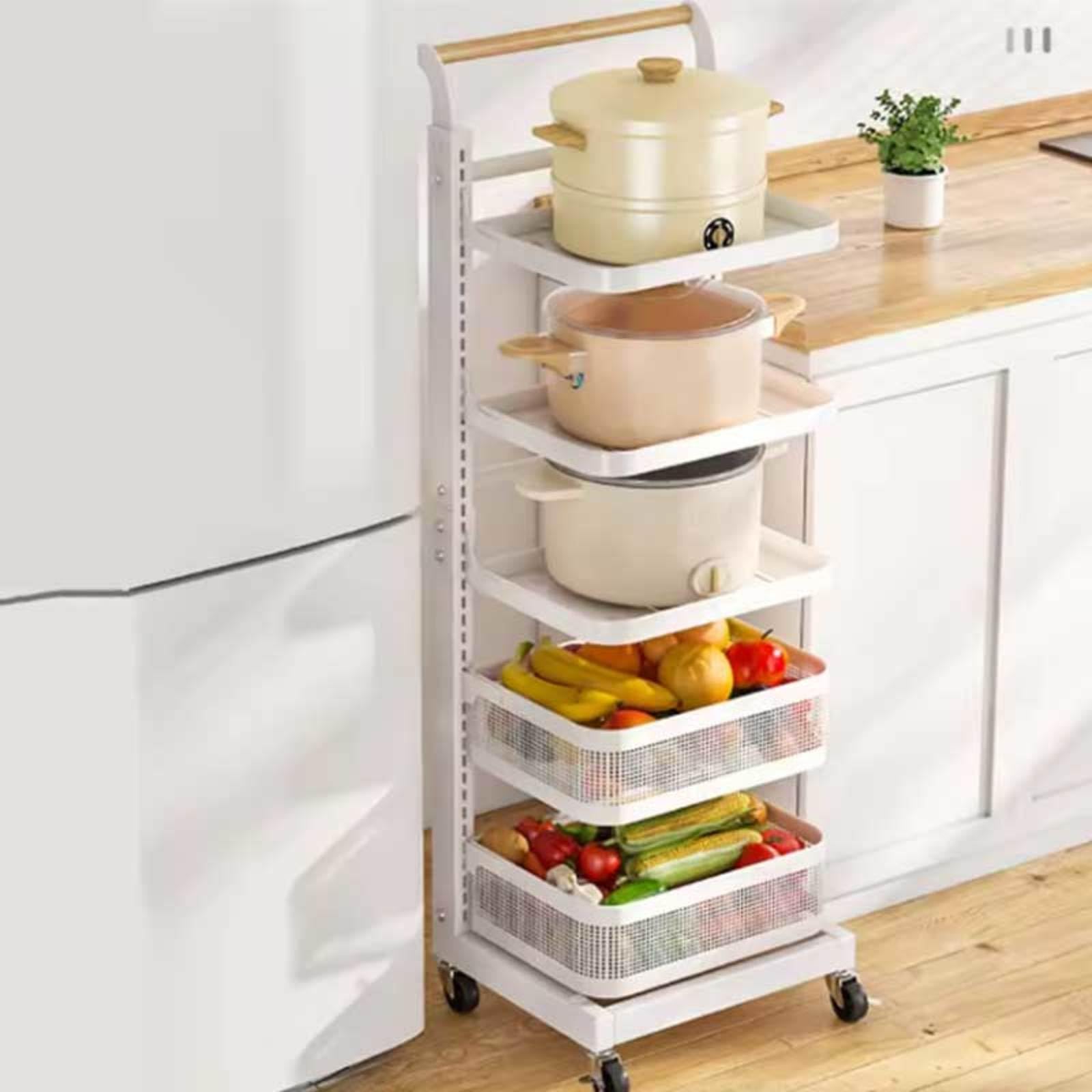 Organizer Cucina Porta pentole Carrello Porta pentole Estraibile Organizer Cucina pentole e padelle cassetti Organizer coperchi pentole Orizzontale,White-5 * 3boards*2baskets