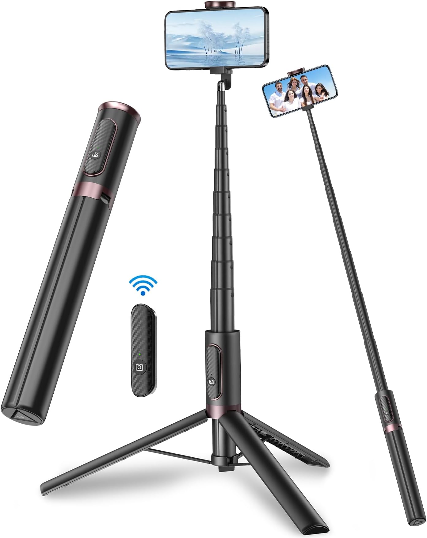 TONEOF 67" Selfie Stick Tripod, All-in-1 Phone Tripod Stand Video Kits with Integrated Wireless Remote,Portable,Lightweight,ExtendableTripod for Selfies/Live/Video Recording/Travel-Black