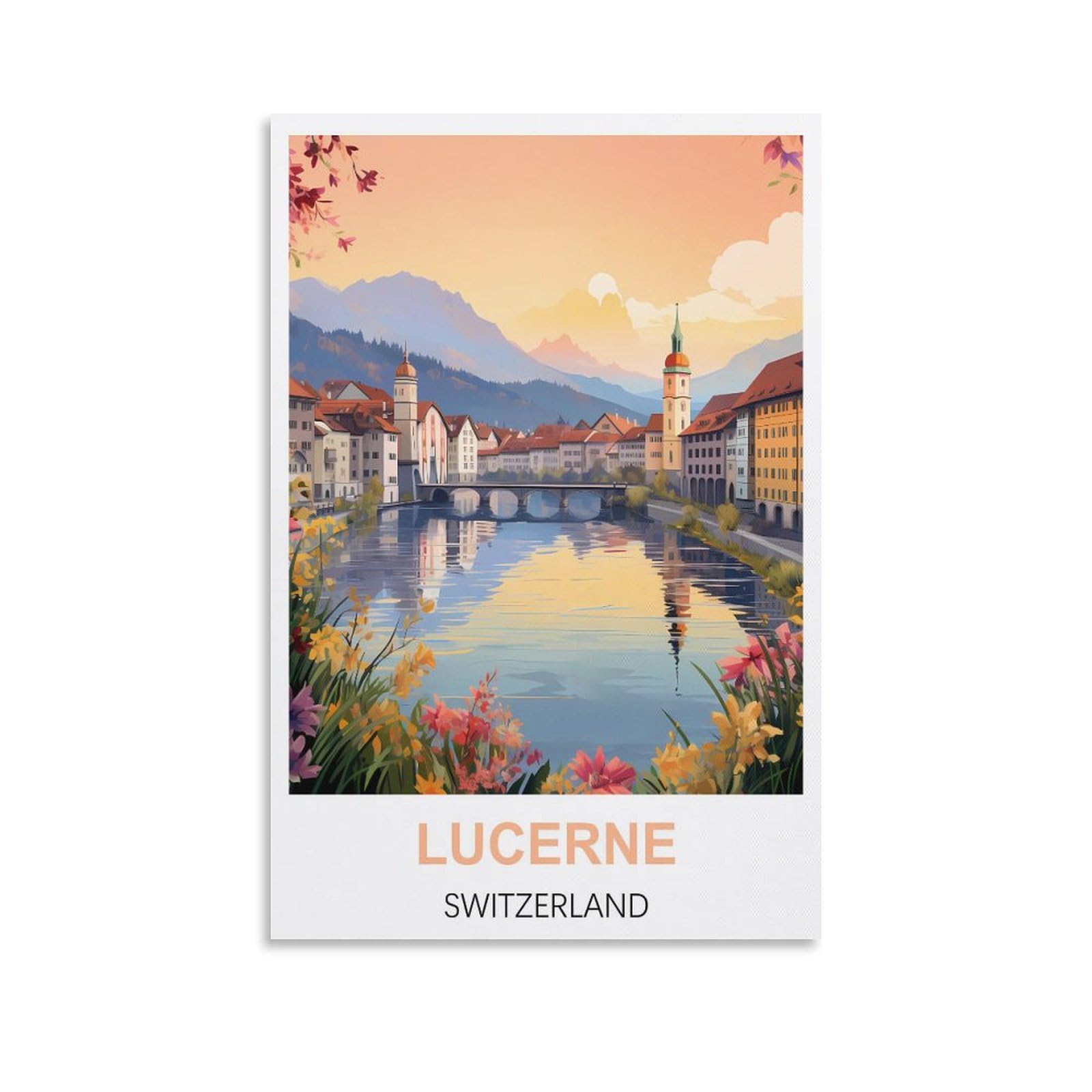 Xllyxygjq Unframe-Style Lucerne Switzerland Vintage Travel Posters 16X24inch(40X60cm) Canvas Wall Art Poster Print Artwork Painting Picture For Home Decoration Living Room Office Bedroom