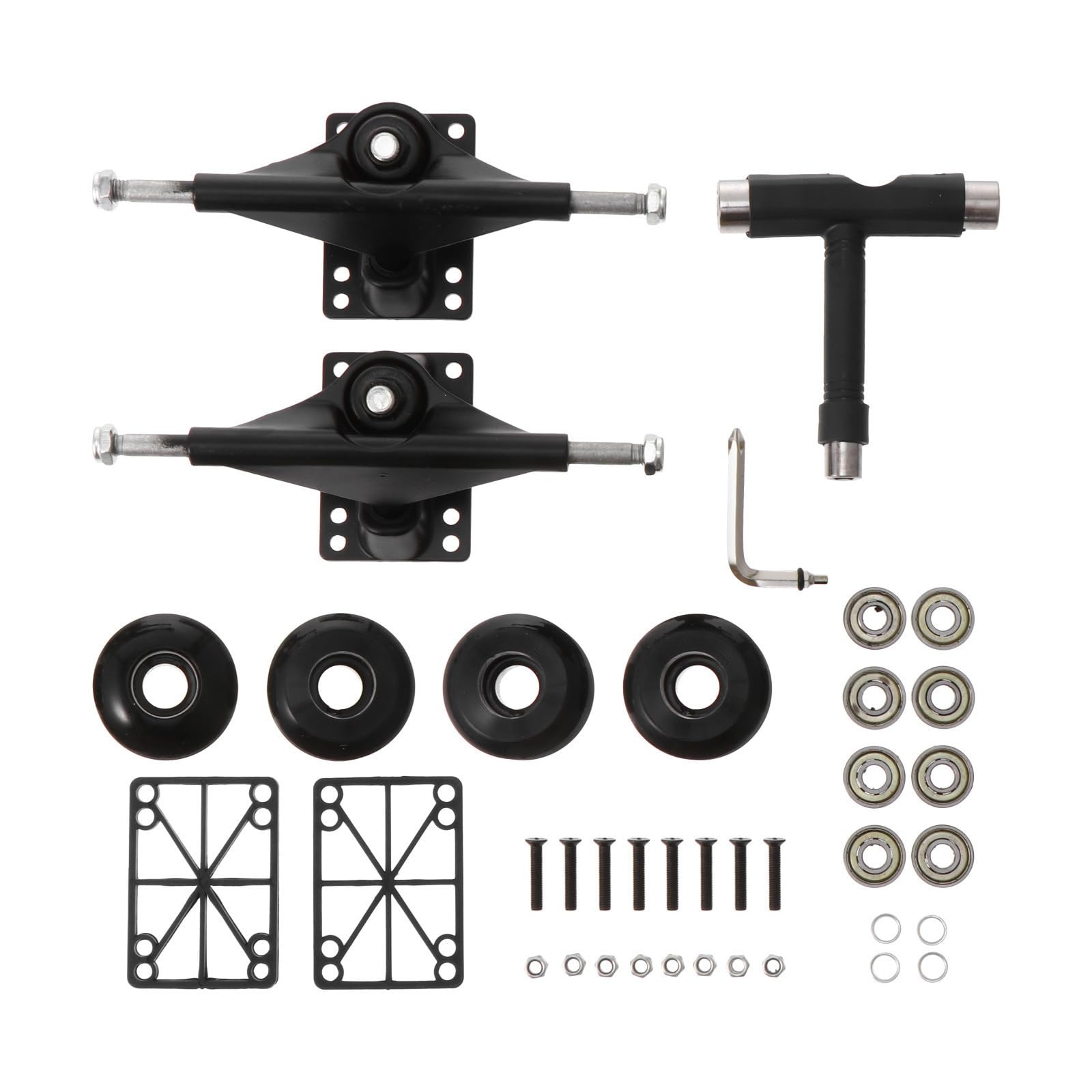 VOSAREA Kit Complet de Pont de Skateboard Roues et Roulements Double Inclinaison en Alliage D'aluminium Léger Accessoires Faciles à Installer Plusieurs Styles pour Plusieurs Styles
