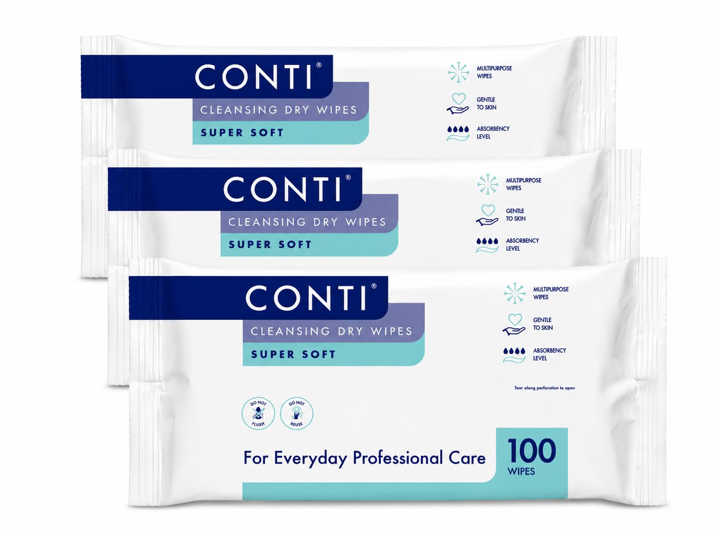 Synergy Conti Supersoft Large Dry Patient Cleansing Wipes (3 Packs of 100)