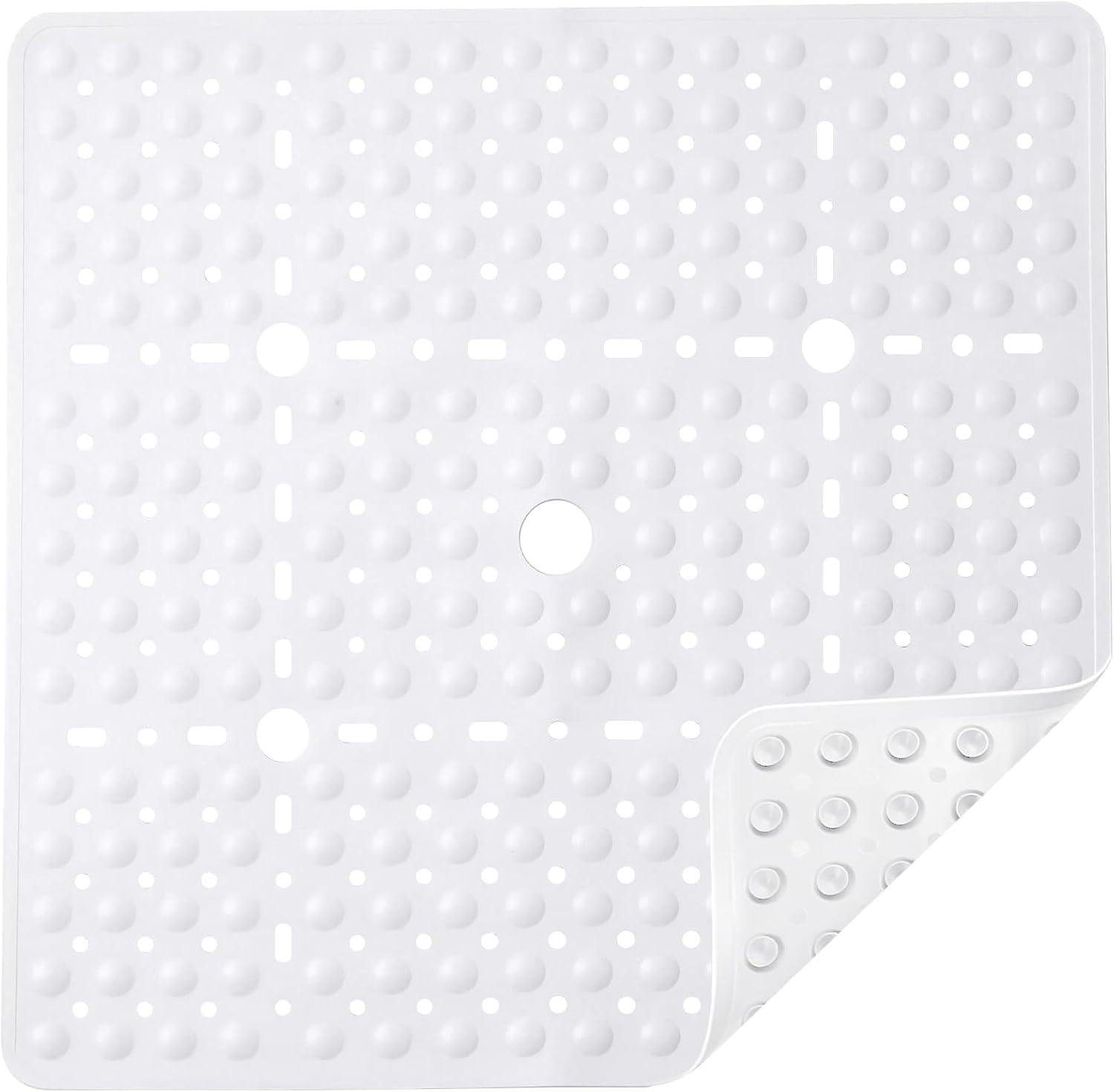 Extra Large Non-Slip Shower Mat: 27 x 27 Inch Square Shower Mats for Inside Showers with Center Drain, Suction Cups Shower Floor Mat, TPE Soft Shower Mat for Smooth Shower Stalls