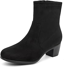 VJH confort Women's Stretch Ankle Boots Block Low Heel Almond Toe Comfy Dress Slip-on Booties with Zipper