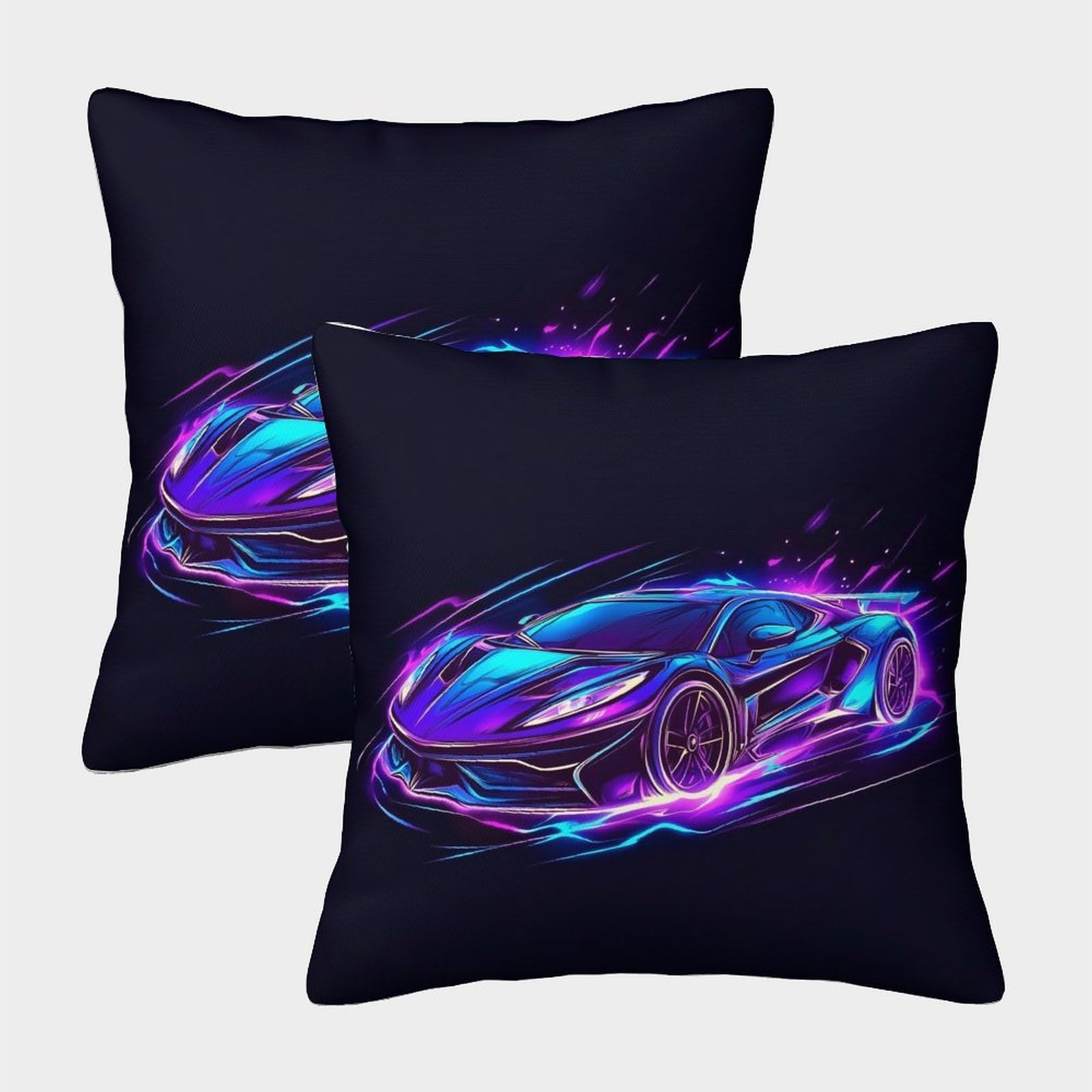 QFVANSIYO Graffiti Style 3D Printed Sports Car Pillowcase Microfiber Bedroom Decor Neon Racing Car Pillow Cover for Adults Teens Home 40x40cm