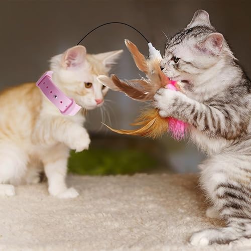 Miniatura 7 de Abnaok Juguetes de collar de plumas para gatos, juguetes interactivos para gatos de interior, collar de varita, divertido juguete para gatos con