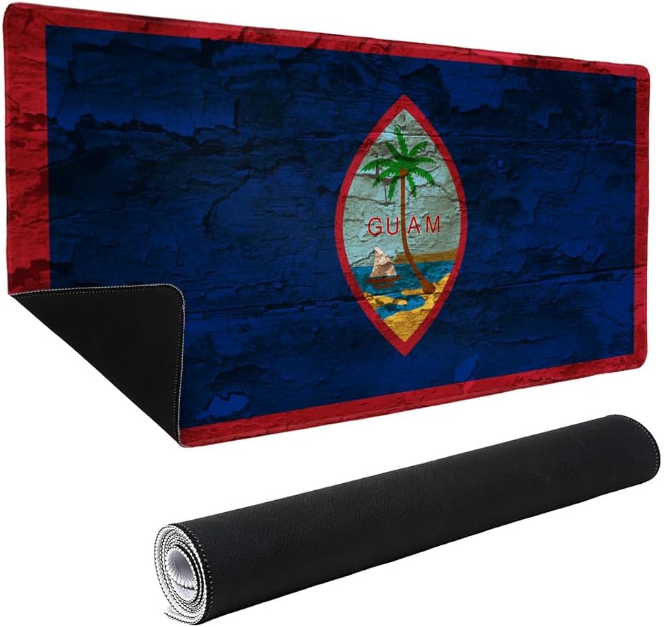 Rustic Distressed Guam Flag Large Gaming Mouse Pad Desk Mat with Stitched Edges, Non-Slip Base for Gamer, Home and Office