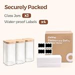 ComSaf 1.5L Airtight Glass Storage Jars with Bamboo Lid Set of 3, Clear Food Storage Container Square Kitchen Pantry Storage Canister for Noodles Flour Cereal Rice Sugar Tea Coffee Beans Snacks