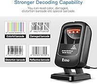 Vista 6 de Eyoyo Escáner de código de barras de escritorio 1D 2D, lector de código de barras con cable USB omnidireccional manos libres, captura códigos