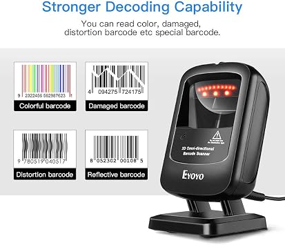 Eyoyo 1D 2D Desktop Barcode Scanner, Omnidirectional Hands-Free USB Wired Barcode Reader, Capture Barcodes from Mobile Phone Screen, Automatic Image Sensing for Supermarket Library Retail Store