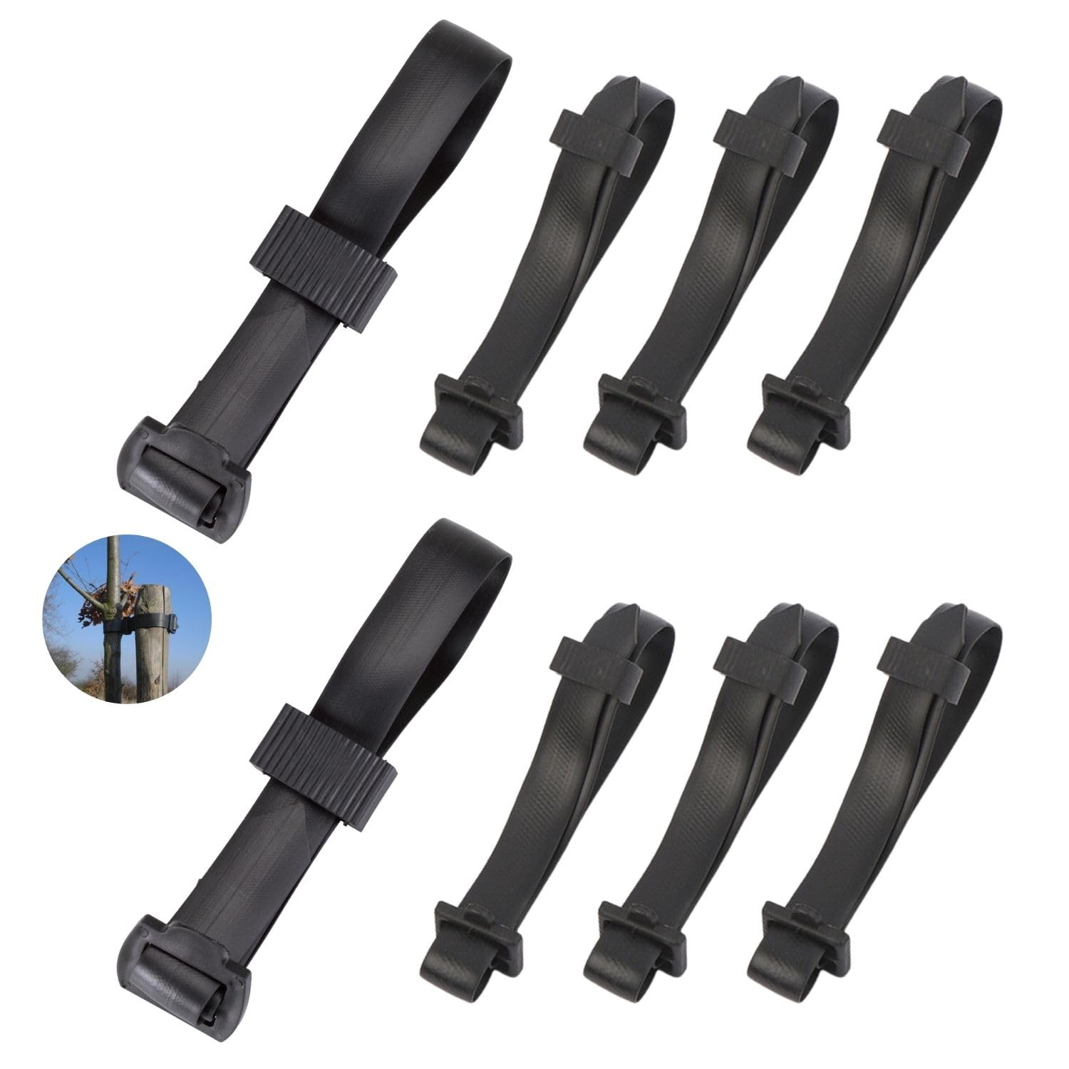 Issimober 8 Pcs Tree Ties Rubber, Adjustable Tree Straps for Staking, Heavy Duty Tree Ties Straps with Buckle Lock, Black Reusable Plant Support Straps for Support Tree Shrub