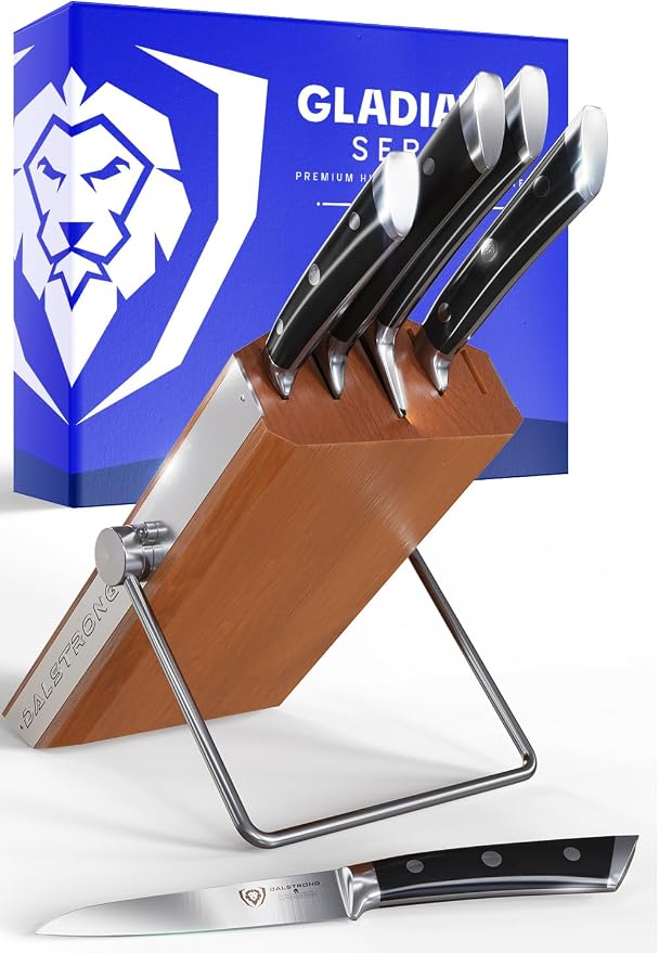Dalstrong 18-Piece Kitchen Knife Set Block - High Carbon German Steel Full Tang - Acacia Wood Knife Block Set - Black Handles ABS Gladiator Series - Professional NSF Knives set for Kitchen Cuchillos