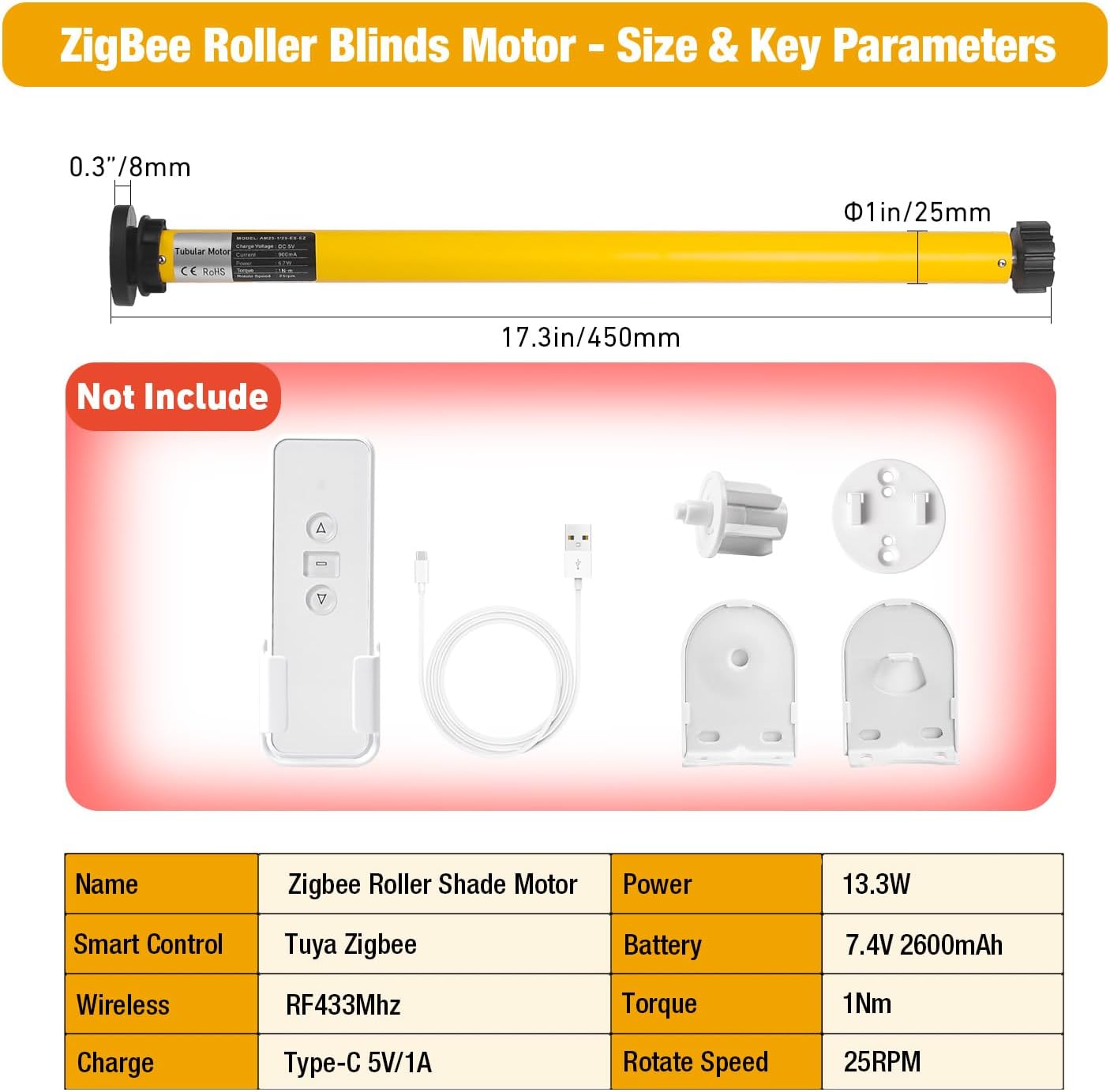 AM25 Zigbee Smart Blinds Motor Only-for 1.5" Roller Tube-Rechargeable DIY Tubular Motor for Roller Shades, Zebra Blinds&Roman Shades Compatible with Alexa, Google Home (Brackets/Remote Not Included) 3 61algGVXLAL. AC SL1500