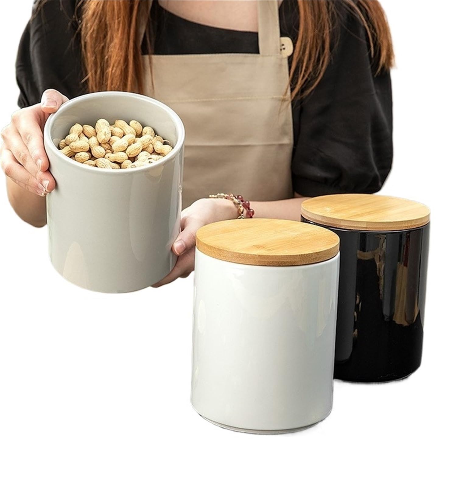 Boîtes de rangement en céramique pour grains de café 500/800/1900 ml avec couvercle en bambou (vert, 1900 ml)