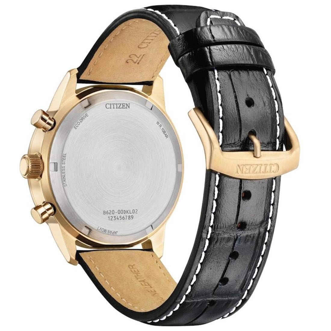 Citizen CA4723-03A Eco-Drive Cronografo Solare da Uomo in Acciaio Inox Oro Rosa 42 mm Cinturino in Pelle Nero 10 ATM