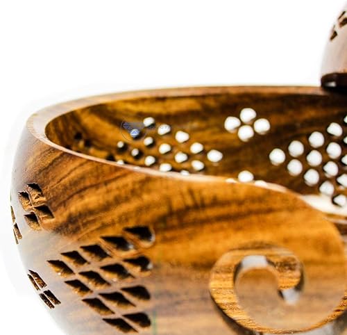 Miniatura 7 de Nagina International Cuencos de almacenamiento de hilo hechos a mano de palisandro prémium con parrillas decorativas talladas hechas a mano,