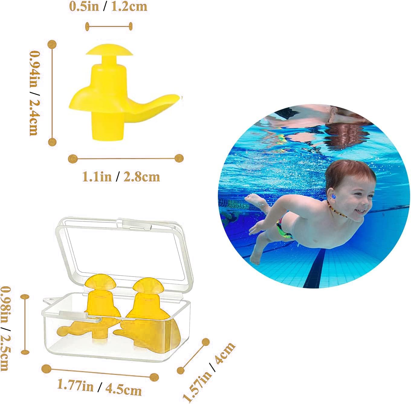 James 2 Pairs Swimming Ear Plugs for Men and Women, Yellow 4